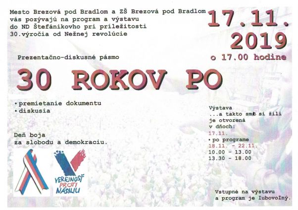 Pozvánka na program a výstavu 30 rokov po 1